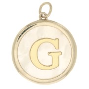19x17mm Round mother-of-pearl pendant - Letter G - 3 microns gold plated x1