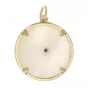 19x17mm Round mother-of-pearl pendant - Letter L - 3 microns gold plated x1
