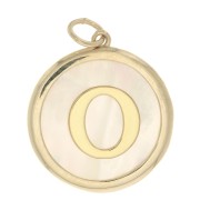 19x17mm Round mother-of-pearl pendant - Letter O - 3 microns gold plated x1|raw }}