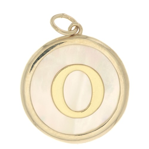 19x17mm Round mother-of-pearl pendant - Letter O - 3 microns gold plated x1