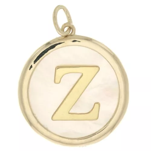 19x17mm Round mother-of-pearl pendant - Letter Z - 3 microns gold plated x1