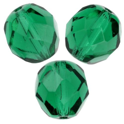 Fire Polished faceted round beads 8mm Emerald x20
