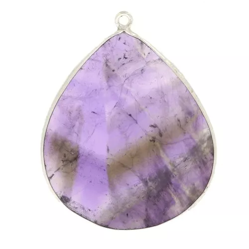39x31mm 925 Sterling Silver Gemstone Drop Pendant - Amethyst x1