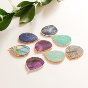 39x31mm 925 Sterling Silver Gemstone Drop Pendant - Amethyst x1