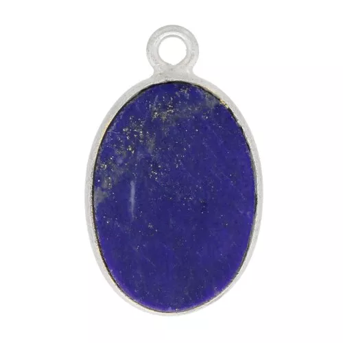 18x11mm 925 Sterling Silver Oval gemstone pendant - Lapis lazuli x1