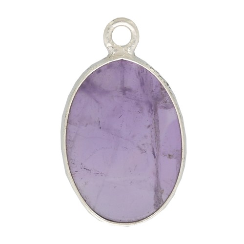18x11mm 925 Sterling Silver Oval gemstone pendant - Amethyst x1