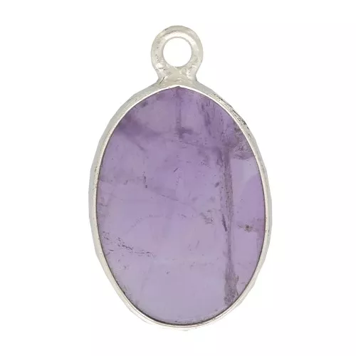 18x11mm 925 Sterling Silver Oval gemstone pendant - Amethyst x1