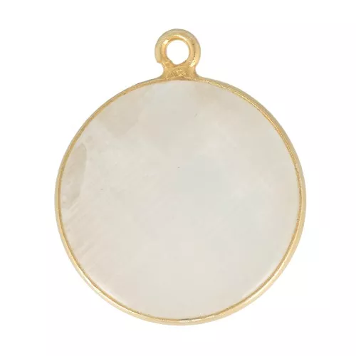 16mm 925 Sterling Silver Round Gemstone Pendant - Gold - Moonstone x1
