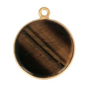 16mm 925 Sterling Silver Round Gemstone Pendant - Gold - Tiger Eye x1