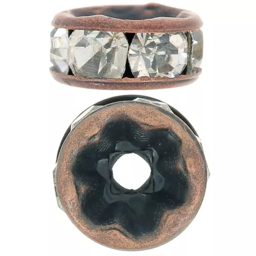 Rondelle Rhinestones 7.8mm Old copper tone/Crystal  x1
