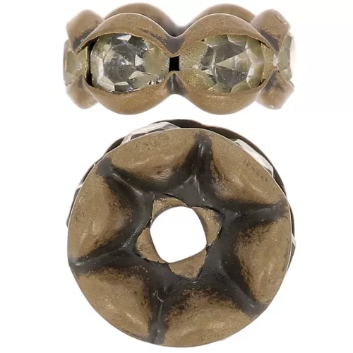 Rondelle Rhinestones 7.8mm Bronze tone/Crystal  x1