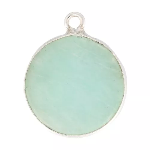 16mm 925 Sterling Silver Round Gemstone Pendant - Amazonite x1