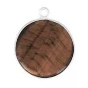 16mm 925 Sterling Silver Round Gemstone Pendant - Tiger Eye x1