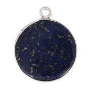 16mm 925 Sterling Silver Round Gemstone Pendant - Lapis lazuli x1