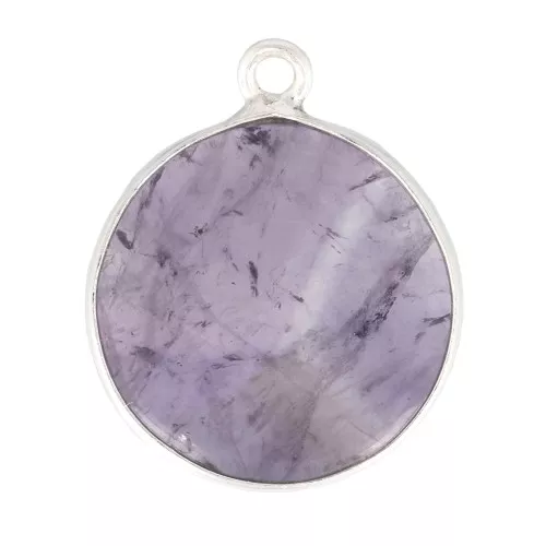 16mm 925 Sterling Silver Round Gemstone Pendant - Amethyst x1