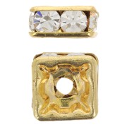Squared Rhinestones Rondelle  8mm Gold tone/Crystal AB x1|raw }}