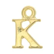 14mm Alphabet letter charm with closed ring - K - Fine Gold plated x1