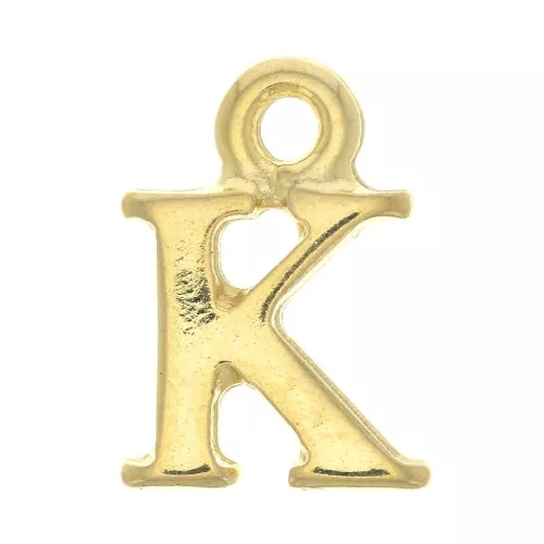 14mm Alphabet letter charm with closed ring - K - Fine Gold plated x1