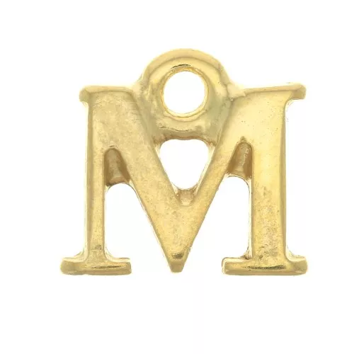11mm Alphabet letter charm with closed ring - M - Fine Gold plated x1