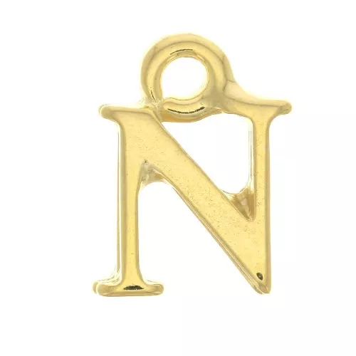 13mm Alphabet letter charm with closed ring - N - Fine Gold plated x1