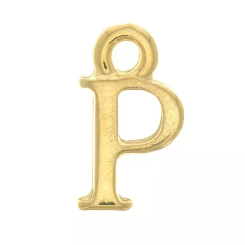 13mm Alphabet letter charm with closed ring - P - Fine Gold plated x1