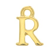 13mm Alphabet letter charm with closed ring - R - Fine Gold plated x1