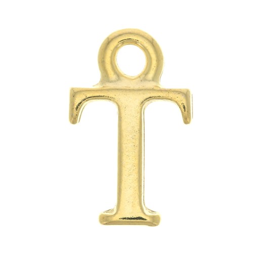 13.5mm Alphabet letter charm with closed ring - T - Fine Gold plated x1