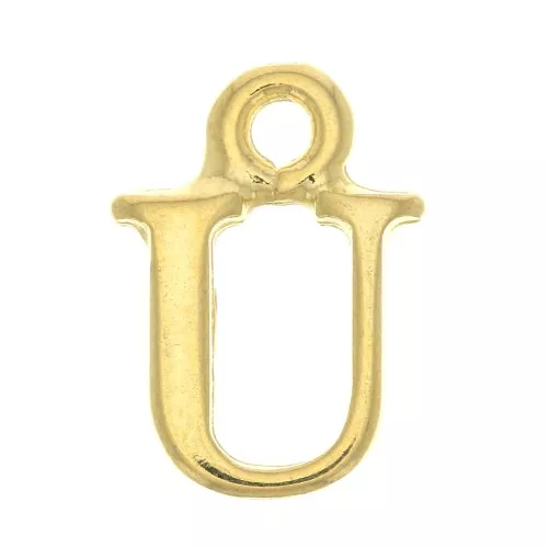 14mm Alphabet letter charm with closed ring - U - Fine Gold plated x1
