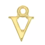 14mm Alphabet letter charm with closed ring - V - Fine Gold plated x1
