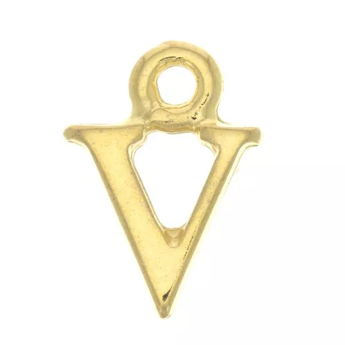 14mm Alphabet letter charm with closed ring - V - Fine Gold plated x1