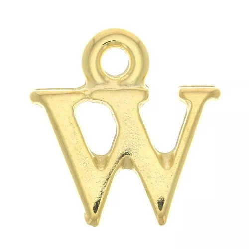 13.5mm Alphabet letter charm with closed ring - W - Fine Gold plated x1