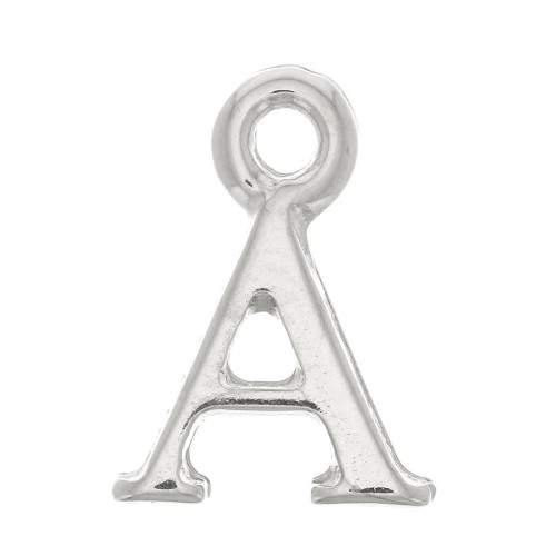 13.5mm alphabet letter Charm with closed ring - A - Rhodium x1