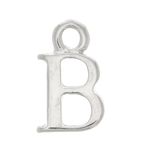 13.5mm alphabet letter Charm with closed ring - B - Rhodium x1