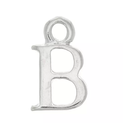 13.5mm alphabet letter Charm with closed ring - B - Rhodium x1