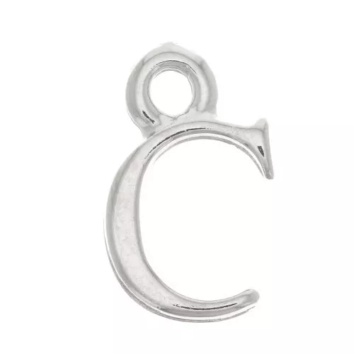 13.5mm alphabet letter Charm with closed ring - C - Rhodium x1