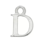 13mm alphabet letter Charm with closed ring - D - Rhodium x1