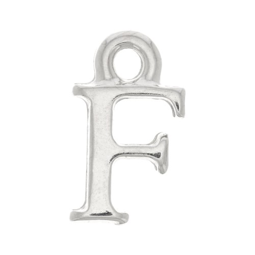 13mm alphabet letter Charm with closed ring - F - Rhodium x1
