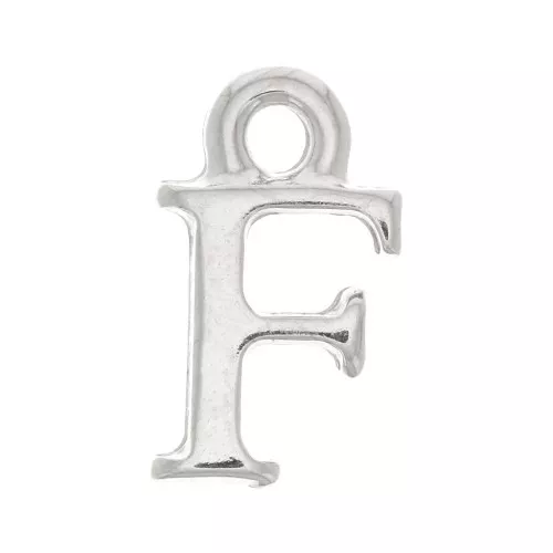 13mm alphabet letter Charm with closed ring - F - Rhodium x1