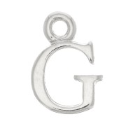 14mm alphabet letter Charm with closed ring - G - Rhodium x1