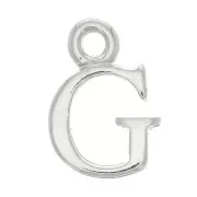 14mm alphabet letter Charm with closed ring - G - Rhodium x1