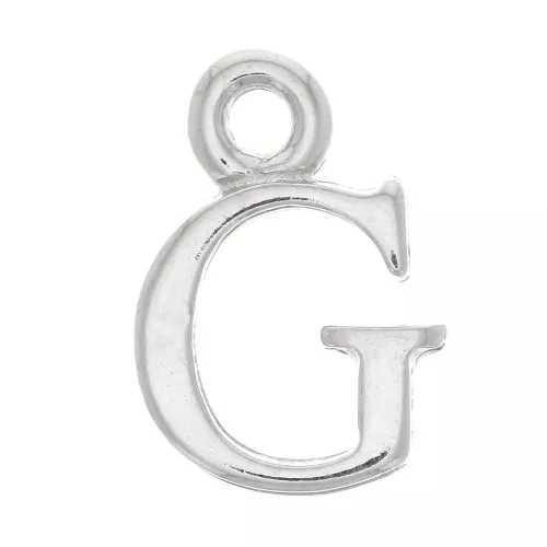 14mm alphabet letter Charm with closed ring - G - Rhodium x1