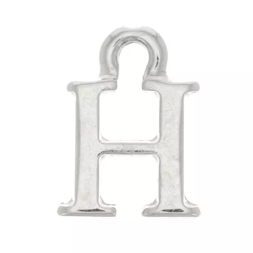 13mm alphabet letter Charm with closed ring - H - Rhodium x1