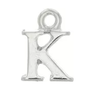 14mm alphabet letter Charm with closed ring - K - Rhodium x1