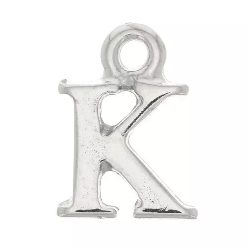 14mm alphabet letter Charm with closed ring - K - Rhodium x1
