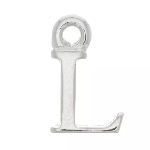 14mm alphabet letter Charm with closed ring - L - Rhodium x1