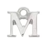 11mm alphabet letter Charm with closed ring - M- Rhodium x1
