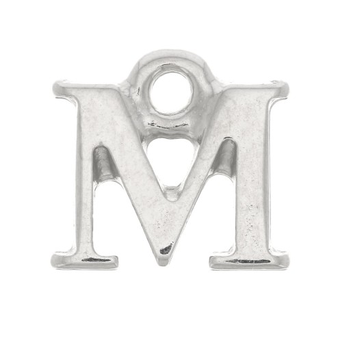 11mm alphabet letter Charm with closed ring - M- Rhodium x1
