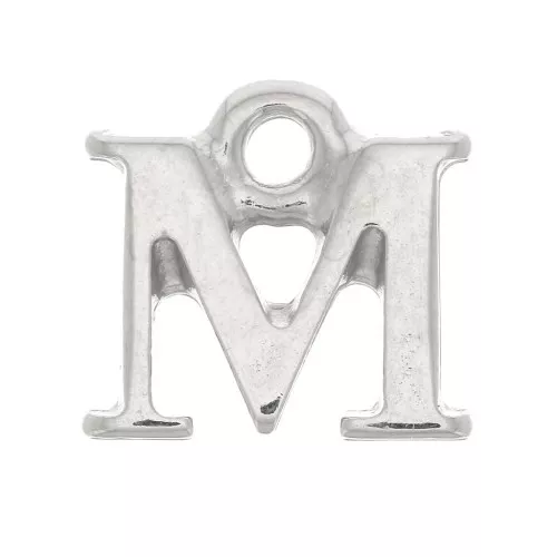 11mm alphabet letter Charm with closed ring - M- Rhodium x1