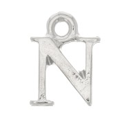 13mm alphabet letter Charm with closed ring - N - Rhodium x1
