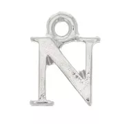 13mm alphabet letter Charm with closed ring - N - Rhodium x1
